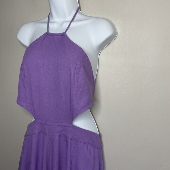 LOUNA Jumpsuit Womens Large L Lavender Backless Wide Leg Linen Blend Strappy - Picture 5 of 11